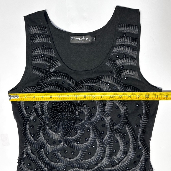 Pretty Angel Ruffled Ribbon Embellished Rhinestone Mesh Bodycon Dress Medium - Picture 11 of 13